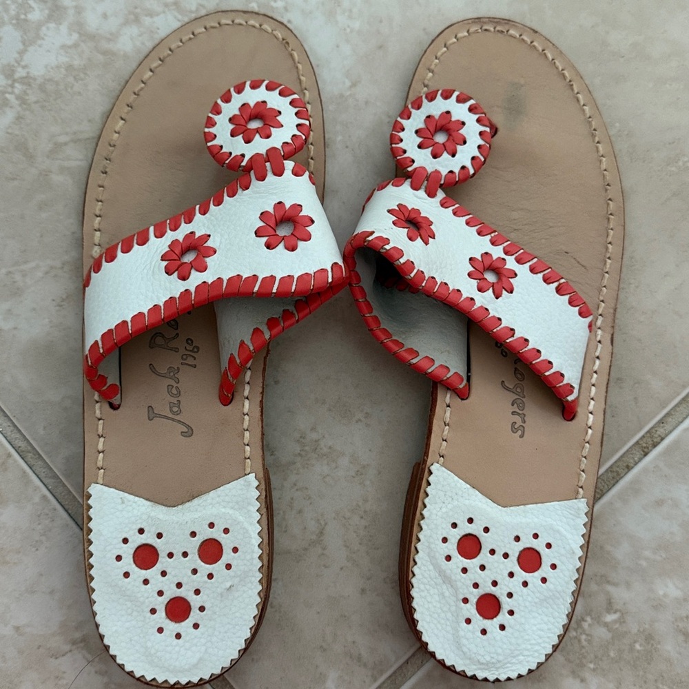 Jack Rogers White and Red Floral Sandals